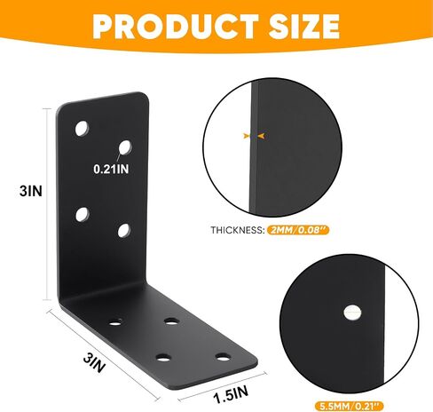 أقواس L على شكل L 16pcs ، 3 "x3" x1.5 "قوس الرف الصلب 14-GA ، و 90 درجة زاوية ، قوس الزاوية للأثاث ، السرير ، بوست خشب in Kuwait