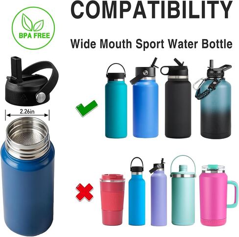 Hydroflask Lids with Straw for Wide Mouth Water Bottle,16oz/18oz/24oz/32oz/40oz Hydroflask Straw Lid Replacement,Water Bottle Flex Straw Cap Accessories in Saudi Arabia