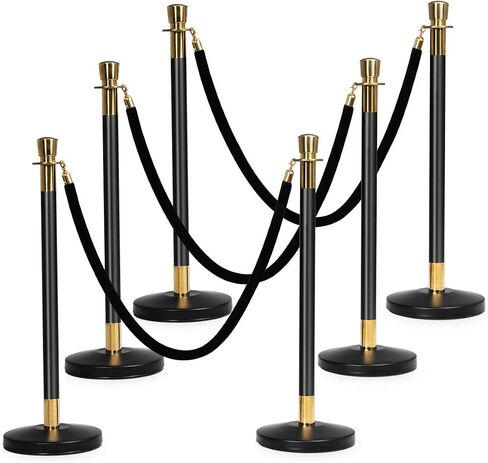 Goplus 6pcs Stanchion Set, Crowd Control Barrier Stainless Steel Stanchion Posts Queue Pole with 5Ft Velvet Rope, Suitable for Theaters, Party, Wedding Exhibition Centers, Ticket Offices (Black) in Saudi Arabia