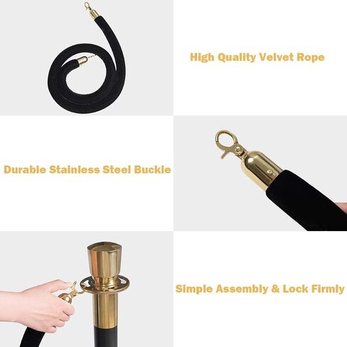 Goplus 6pcs Stanchion Set, Crowd Control Barrier Stainless Steel Stanchion Posts Queue Pole with 5Ft Velvet Rope, Suitable for Theaters, Party, Wedding Exhibition Centers, Ticket Offices (Black) in Saudi Arabia
