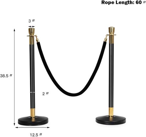 Goplus 6pcs Stanchion Set, Crowd Control Barrier Stainless Steel Stanchion Posts Queue Pole with 5Ft Velvet Rope, Suitable for Theaters, Party, Wedding Exhibition Centers, Ticket Offices (Black) in Saudi Arabia