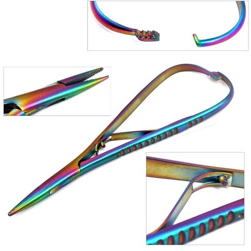 G.S Multi Color Rainbow Mathieu Ligature Elastic Placing Plier 5.5" Needle Holder Stainless Steel in Saudi Arabia