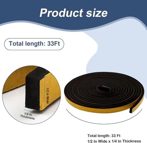 Weather Stripping Door Seal Foam Tape for Doors Windows 1/2 Inch W x 1/8 Inch T 50 FT Strong High Density Foam Insulation Strips Adhesive Tape in Saudi Arabia