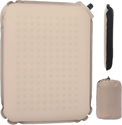 Portable Self-Inflating Stadium Seat Cushion,Memory Foam Bleacher Seat Chair Cushion,for Airplane Travel Backpacking Sports Outdoor Rocky Ground,Thickened Fabric,Beige in Saudi Arabia