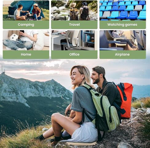 Portable Self-Inflating Stadium Seat Cushion,Memory Foam Bleacher Seat Chair Cushion,for Airplane Travel Backpacking Sports Outdoor Rocky Ground,Thickened Fabric,Beige in Saudi Arabia