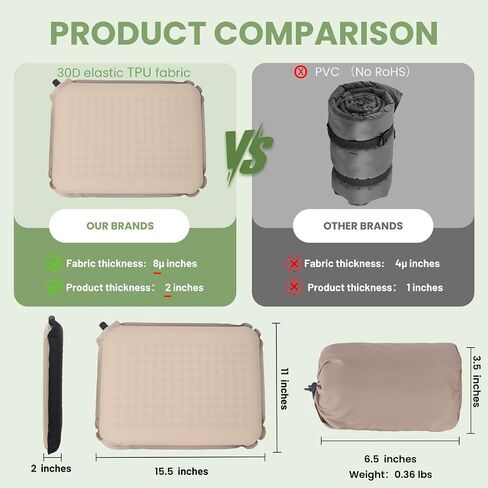 Portable Self-Inflating Stadium Seat Cushion,Memory Foam Bleacher Seat Chair Cushion,for Airplane Travel Backpacking Sports Outdoor Rocky Ground,Thickened Fabric,Beige in Saudi Arabia