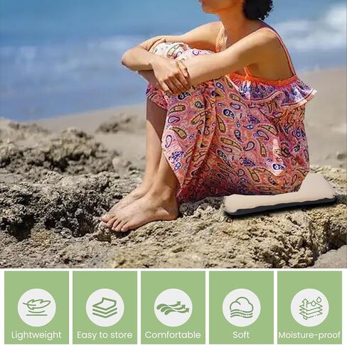 Portable Self-Inflating Stadium Seat Cushion,Memory Foam Bleacher Seat Chair Cushion,for Airplane Travel Backpacking Sports Outdoor Rocky Ground,Thickened Fabric,Beige in Saudi Arabia