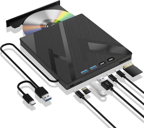 7 في 1 محرك BLU Ray خارجي ، محرك Blueray/DVD الخارجي للكمبيوتر الشخصي مع BLU Ray Burner SD/TF ، يدعم محرك أقراص Blu Ray الخارجي 100G لسطح مكتب الكمبيوتر المحمول MACOS Windows Linux (مع علبة الشحن) in Kuwait