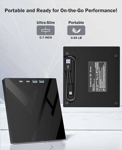 7 في 1 محرك BLU Ray خارجي ، محرك Blueray/DVD الخارجي للكمبيوتر الشخصي مع BLU Ray Burner SD/TF ، يدعم محرك أقراص Blu Ray الخارجي 100G لسطح مكتب الكمبيوتر المحمول MACOS Windows Linux (مع علبة الشحن) in Kuwait