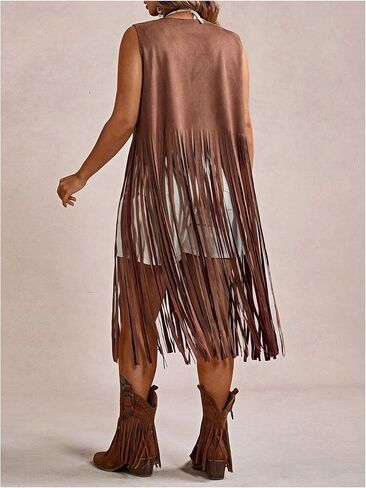 Women's Plus Size Western Fringe Vest Boho Tassel Cowgirl Sleeveless Jackets Outerwear in Saudi Arabia