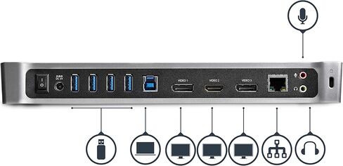 StarTech.com Triple Monitor USB 3.0 Docking Station with 2x 4K DisplayPort & HDMI, 5x USB-A Hub (1x Fast-Charge), 3.5mm Audio, GbE - USB Type A Universal Laptop Dock, MacOS / Windows (USB3DOCKH2DP) in Kuwait