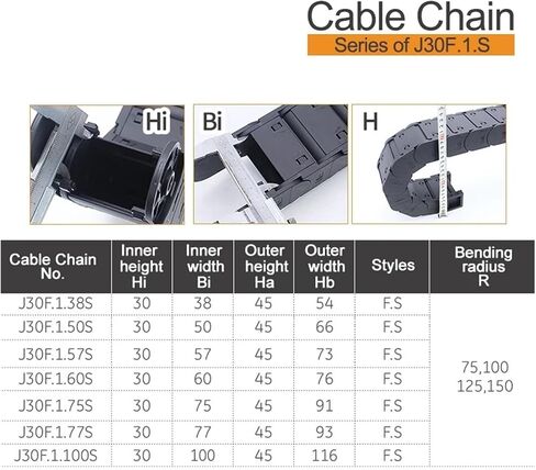 BIRAN 1-Meter Cable Drag Chain.Series of J30F.1.S-enclose Type Both Side Opening(150mm,30x100mm-FJT) in Saudi Arabia