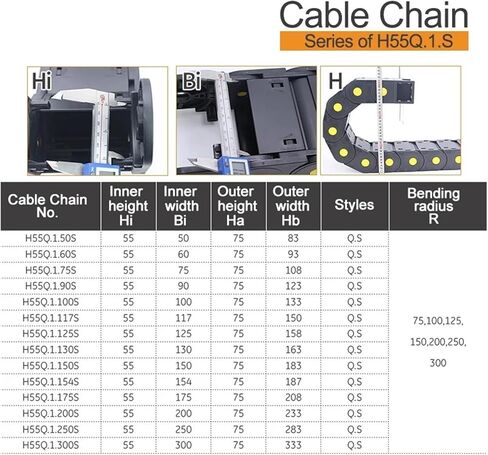 BIRAN 1-Meter Cable Drag Chain. Series of H55Q.1.S-Bridge Type Open of Both Side(150mm,55x60 mm) in Saudi Arabia