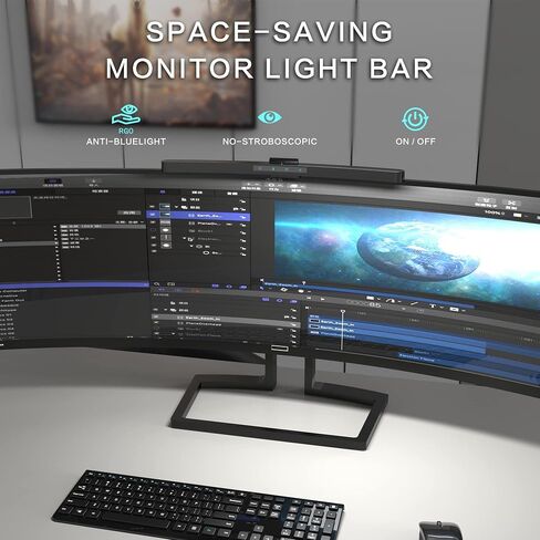ONWAY Curved Monitor Light Bar with RGB Backlight, Wireless Remote Touch Control, No Glare Lamp with Camera Base for Gaming/Office Computer Setup in Saudi Arabia