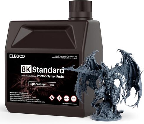 ELEGOO 8K Standard Resin for 3D Printing, Ultra Precision, 405nm Fast UV Curing Photopolymer 3D Resin for 8K 9K 12K 16K Resin 3D Printer, Space Grey 2000g in Saudi Arabia