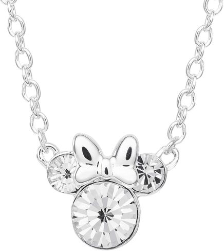 Disney Minnie Mouse Birthstone Jewelry, August Birth Month Pendant Necklace, Silver Plated, Peridot Light Green Crystal in Kuwait