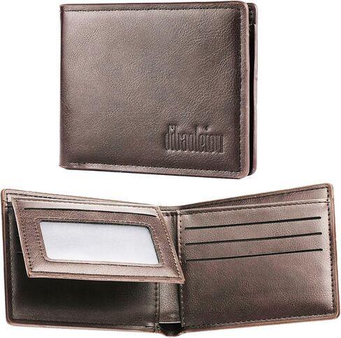 Men RFID Blocking Wallet Leather Flipped ID Photo Window 9 Card Slots Big Capacity Money Pocket Business Card Gift for People in Kuwait