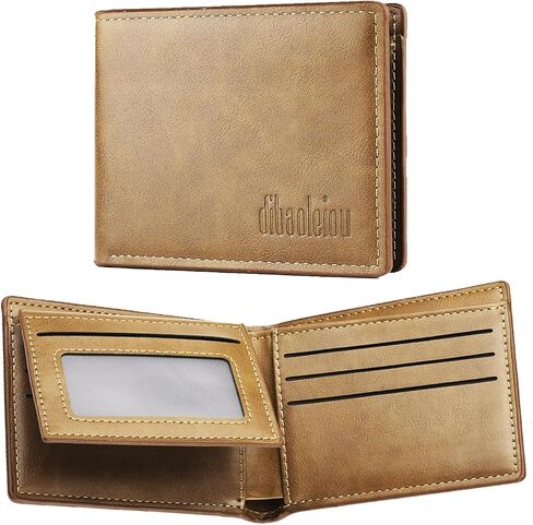 Men RFID Blocking Wallet Leather Flipped ID Photo Window 9 Card Slots Big Capacity Money Pocket Business Card Gift for People in Kuwait