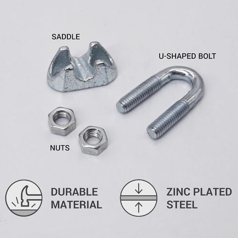 (حزمة من 4) مشابك حبل الأسلاك 1/4 "(M6) ، مقاطع الكابلات ، DIN 741 ، مشبك الصلب المطلي بالزنك لـ Ø 5/16" (8 مم) حبل سلك ، سرج بول in Saudi Arabia