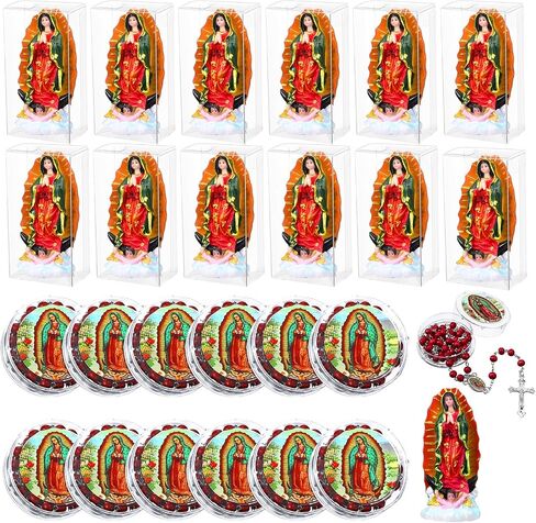 Yalikop Our Lady of Guadalupe Statues with Scented Rosary Necklace Resin Virgen De Guadalupe Statues Cross Necklace Small Baptism Favors Religious Keepsake for Guests Religious Parties in Saudi Arabia