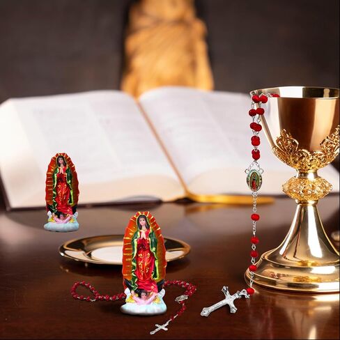Yalikop Our Lady of Guadalupe Statues with Scented Rosary Necklace Resin Virgen De Guadalupe Statues Cross Necklace Small Baptism Favors Religious Keepsake for Guests Religious Parties in Saudi Arabia