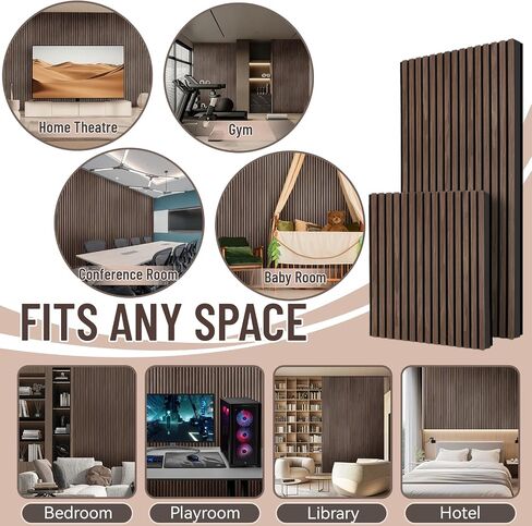 Acoustic Wood Slat Wall Panels, 47.2" X 23.6" X 0.7" 15.5ft² Sound Absorbing Acoustic Panels for Walls –Wall Panels for Stylish Interiors (4# Walnut, 2pack -47.2x23.6in) in Saudi Arabia