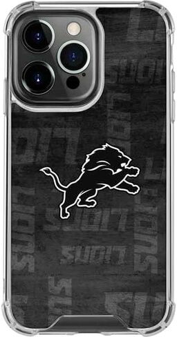 Skinit Clear Phone Case متوافق مع iPhone 16 Pro Max - تصميم NFL Detroit Lions بالأبيض والأسود رسميًا in Saudi Arabia