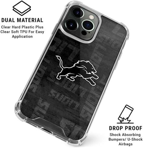 Skinit Clear Phone Case متوافق مع iPhone 16 Pro Max - تصميم NFL Detroit Lions بالأبيض والأسود رسميًا in Saudi Arabia