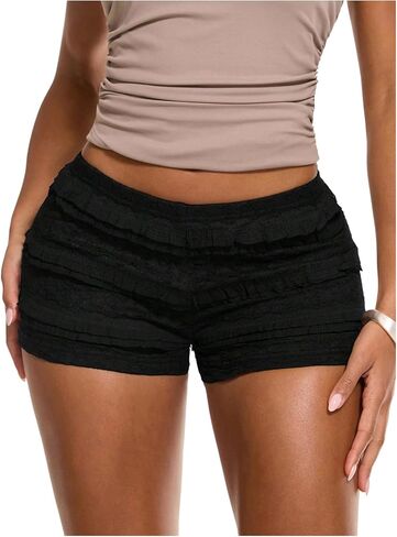 MakeMeChic Women's Ruffle Shorts Crochet Tiered Layered Summer Beach Micro Shorts in Saudi Arabia
