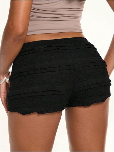 MakeMeChic Women's Ruffle Shorts Crochet Tiered Layered Summer Beach Micro Shorts in Saudi Arabia