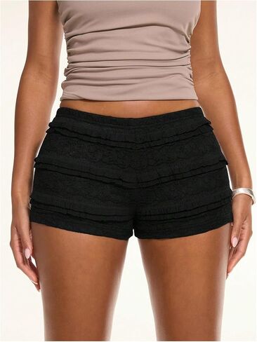 MakeMeChic Women's Ruffle Shorts Crochet Tiered Layered Summer Beach Micro Shorts in Saudi Arabia