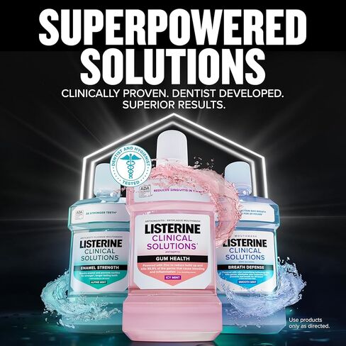 Listerine Clinical Solutions قوة المينا شطف الفم ، غسول الفلورايد اليومي المضاد للفلورايد لإصلاح مينا الأسنان ومنع تجاويف الأسنان القوية* ، النعناع في جبال الألب ، 1 لتر in Saudi Arabia