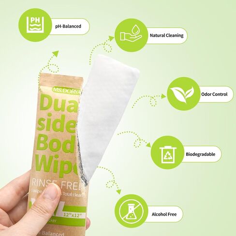 Body Wipes for Adults Bathing No Rinse - Dual-sided Shower Wipe for Women & Men, Aloe Vera Biodegradable Large Body Cleansing Wipes Individually Wrapped with Bag for Travel, Camping, Gym (20 Count) in Saudi Arabia