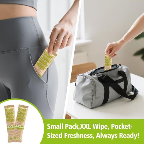 Body Wipes for Adults Bathing No Rinse - Dual-sided Shower Wipe for Women & Men, Aloe Vera Biodegradable Large Body Cleansing Wipes Individually Wrapped with Bag for Travel, Camping, Gym (20 Count) in Saudi Arabia
