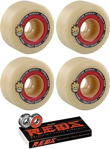 Spitfire 54mm Wheels Formula Four Tablets Natural/Red Skateboard Wheels - 101a with Bones Bearings - 8mm Bones Reds Precision Skate Rated Skateboard Bearings (8) Pack - Bundle of 2 Items in Saudi Arabia