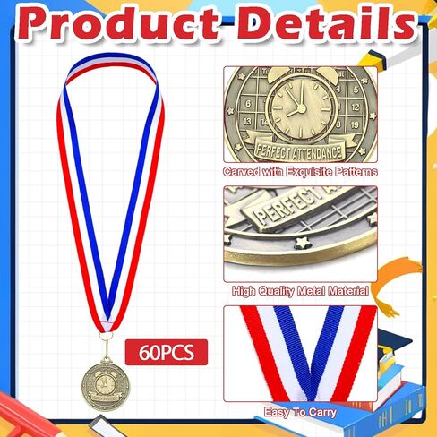 Quelay 60 Pcs Gold Award Medals with Neck Ribbons 2 Inch Winner Medals Awards Bulk Metal Trophy Award Prize Gift for Adult Competitions Education Tournaments Event in Saudi Arabia