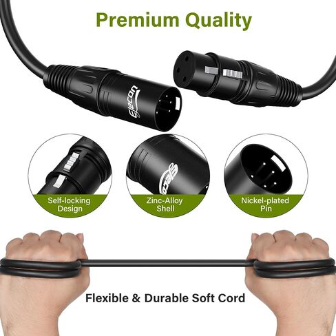 Elecan 3 pin أنثى إلى 5 دبوس من الذكور و 3 دبوس ذكر إلى 5 دبوس أنثى xlr/dmx كبل محول التحول 1 قدم/2 حزمة ، قسط لإضاءة مرحلة الصوت الميكروفون ومرنة مرنة ، أسود+ روابط in Kuwait