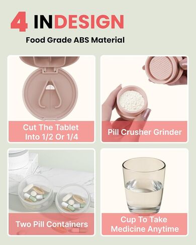قطع حبوب منع الحمل 4 في 1 مع الكسارة والتخزين والكؤوس-قطع دقيق للحبوب 0.85 بوصة ، شفرة من الفولاذ المقاوم للصدأ ، تصميم مريح (وردي) in Kuwait