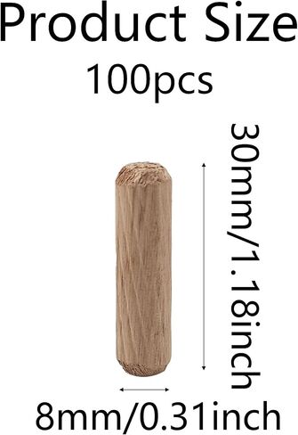 100Pcs 8x30mm Wooden Dowel Pins, Twill Groove Dowel Pin Hardwood Dowel Pegs with Tapered Ends for Furniture DIY Projects, Shelves, Crafts, Carpentry in Saudi Arabia