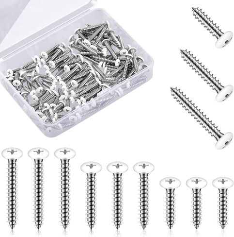 Giegxin 120 Pcs White Head Screws, #8 White Screws Wood Stainless Steel Self Tapping Screw Wood Work for Wall Plates Replacement, 3 Sizes(1/2 Inch, 3/4 Inch, 1 in) in Saudi Arabia