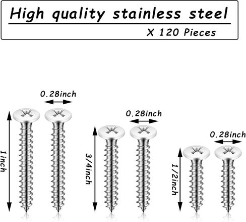 Giegxin 120 Pcs White Head Screws, #8 White Screws Wood Stainless Steel Self Tapping Screw Wood Work for Wall Plates Replacement, 3 Sizes(1/2 Inch, 3/4 Inch, 1 in) in Saudi Arabia