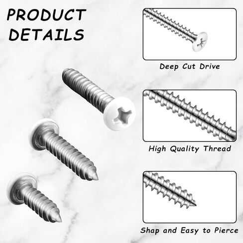 Giegxin 120 Pcs White Head Screws, #8 White Screws Wood Stainless Steel Self Tapping Screw Wood Work for Wall Plates Replacement, 3 Sizes(1/2 Inch, 3/4 Inch, 1 in) in Saudi Arabia