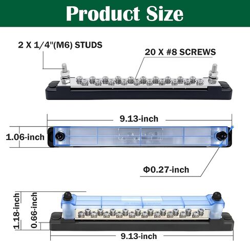 20 Power/Ground Distribution Block Automotive Bus Bar 12V Marine 2PK in Kuwait
