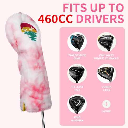 Craftsman Golf Club Head Cover Flamingo Peach Coconut Pink Tie-Dye Driver Headcover Funny Driver Headcover Plush Fuzzy Golf Club Cover for Women Golf Gift for Female Golfers in Saudi Arabia