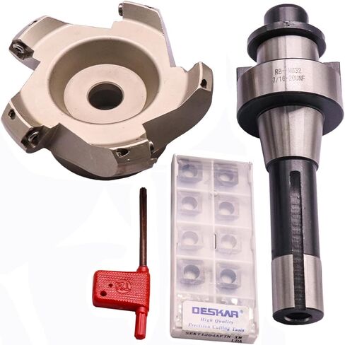 1.97 "/50mm قطر القطع 45 درجة 4 فهرسة قابلة للانتهاء من CNC CNC نهاية مطحنة قشرة القشرة KM12 50-22-4T ، طاحونة نهاية الوجه شانك Arbor R8-FMB22 7/16-20 مع 10pcs إدراج Carbide SEKT1204 in Kuwait