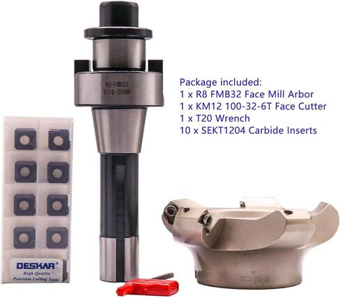 1.97 "/50mm قطر القطع 45 درجة 4 فهرسة قابلة للانتهاء من CNC CNC نهاية مطحنة قشرة القشرة KM12 50-22-4T ، طاحونة نهاية الوجه شانك Arbor R8-FMB22 7/16-20 مع 10pcs إدراج Carbide SEKT1204 in Kuwait