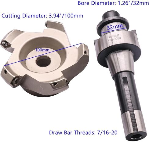 1.97 "/50mm قطر القطع 45 درجة 4 فهرسة قابلة للانتهاء من CNC CNC نهاية مطحنة قشرة القشرة KM12 50-22-4T ، طاحونة نهاية الوجه شانك Arbor R8-FMB22 7/16-20 مع 10pcs إدراج Carbide SEKT1204 in Kuwait