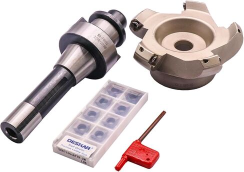 1.97 "/50mm قطر القطع 45 درجة 4 فهرسة قابلة للانتهاء من CNC CNC نهاية مطحنة قشرة القشرة KM12 50-22-4T ، طاحونة نهاية الوجه شانك Arbor R8-FMB22 7/16-20 مع 10pcs إدراج Carbide SEKT1204 in Kuwait