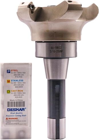 1.97 "/50mm قطر القطع 45 درجة 4 فهرسة قابلة للانتهاء من CNC CNC نهاية مطحنة قشرة القشرة KM12 50-22-4T ، طاحونة نهاية الوجه شانك Arbor R8-FMB22 7/16-20 مع 10pcs إدراج Carbide SEKT1204 in Kuwait