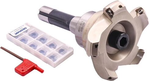 1.97 "/50mm قطر القطع 45 درجة 4 فهرسة قابلة للانتهاء من CNC CNC نهاية مطحنة قشرة القشرة KM12 50-22-4T ، طاحونة نهاية الوجه شانك Arbor R8-FMB22 7/16-20 مع 10pcs إدراج Carbide SEKT1204 in Kuwait